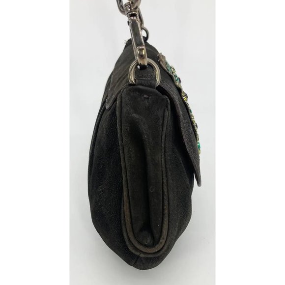 Prada Black Suede Rhinestone Alligator Flap Shoulder Bag - Picture 3 of 10